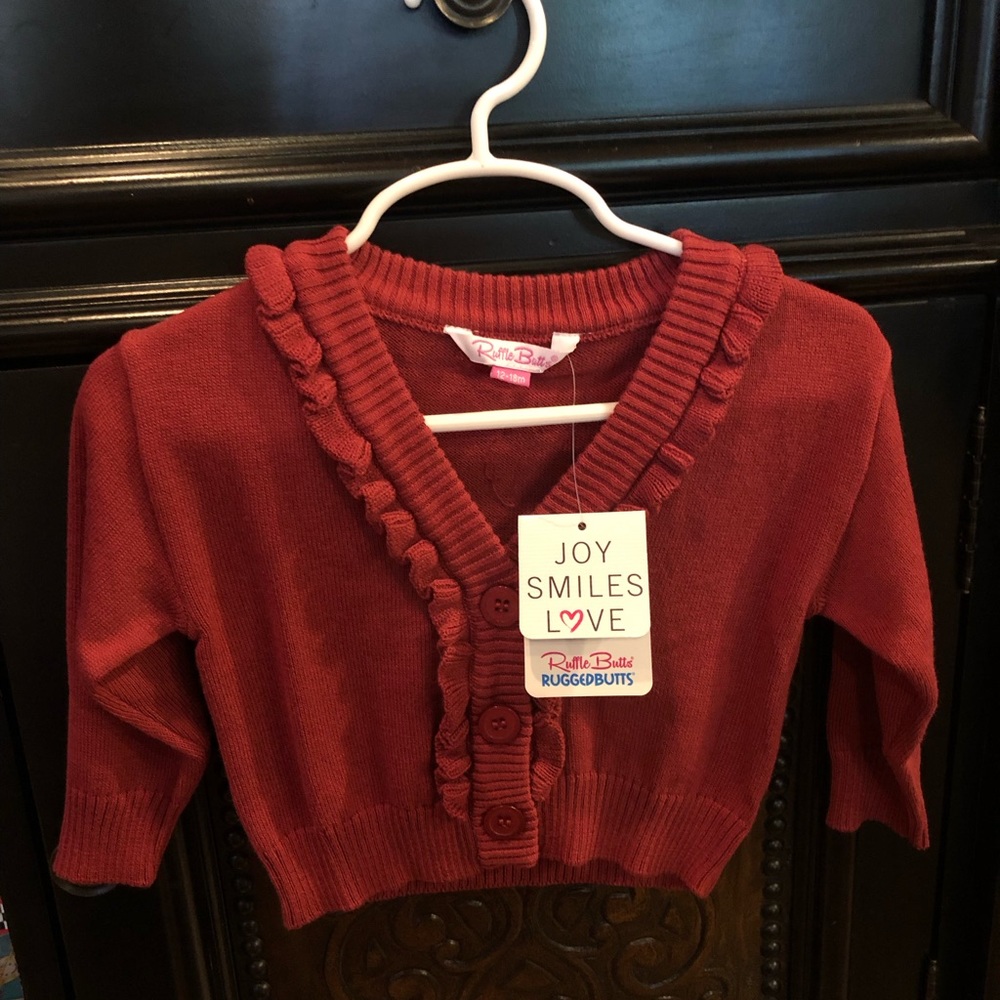 Ruffle Butts cardigan in Rosewood color